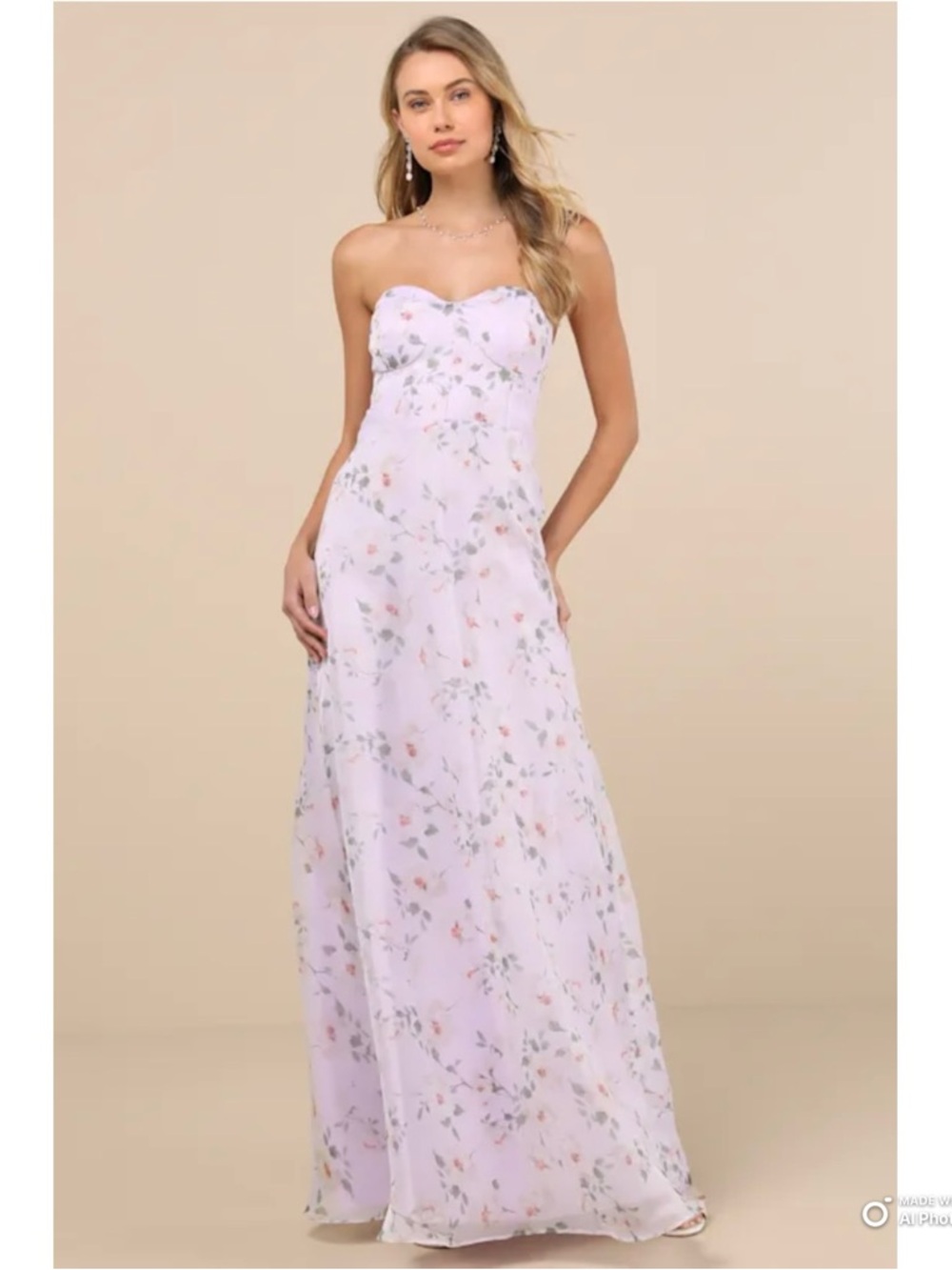 Lulus Medium Chic Preciousness Lavender Floral Organza Bustier Maxi Dress NWT